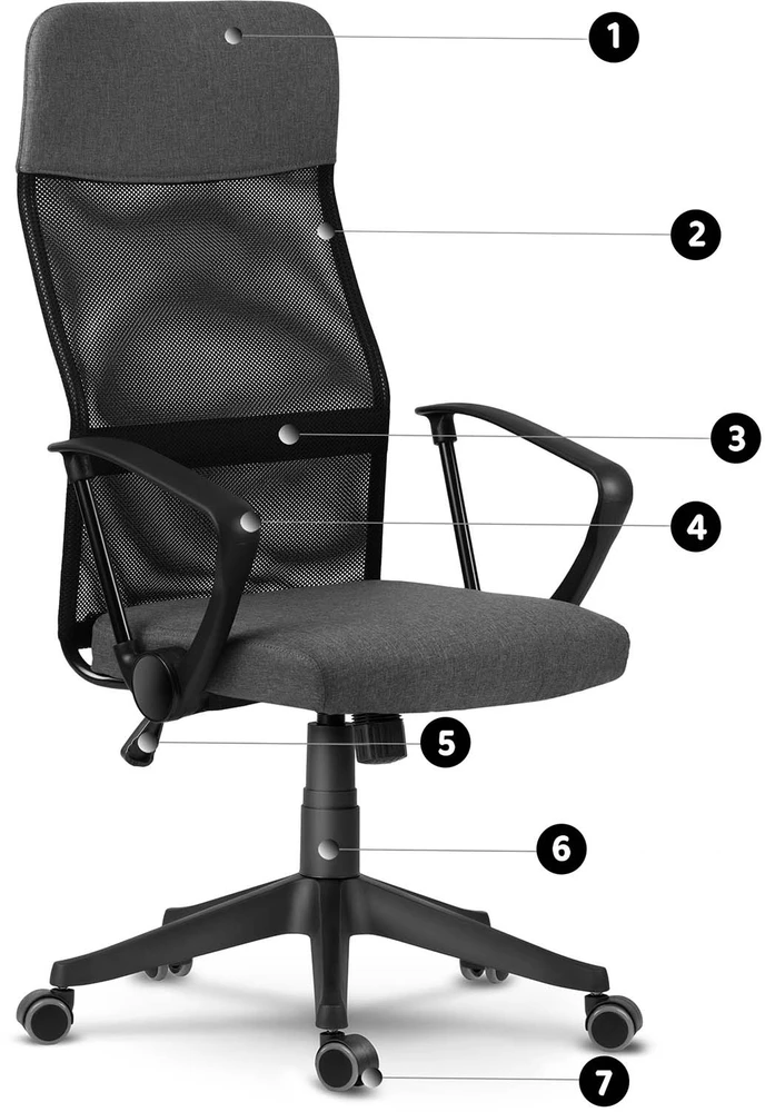 Sofotel Biuro kėdė su tinkleliu, ergonomiško dizaino, reguliuojamo aukščio, tamsiai pilka vadovo kėdė, patogi kompiuterio kėdė