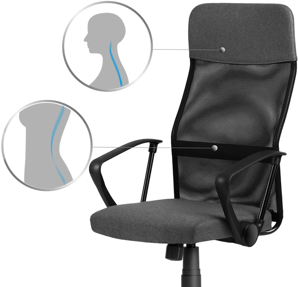 Sofotel Biuro kėdė su tinkleliu, ergonomiško dizaino, reguliuojamo aukščio, tamsiai pilka vadovo kėdė, patogi kompiuterio kėdė
