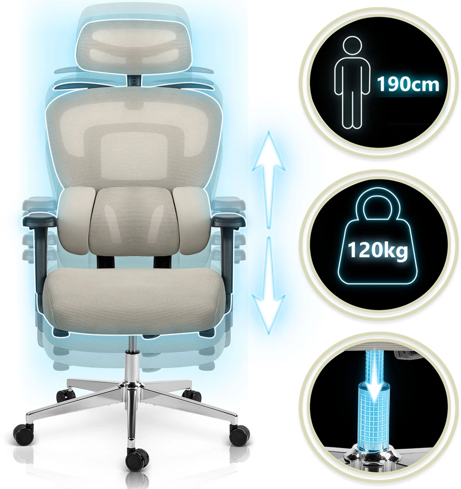 Sofotel Ergonomiška biuro kėdė su tinklelio atlošu, reguliuojamomis funkcijomis, juosmens atrama, namams ir biurui, patogi stalo kėdė, vadovo kėdė