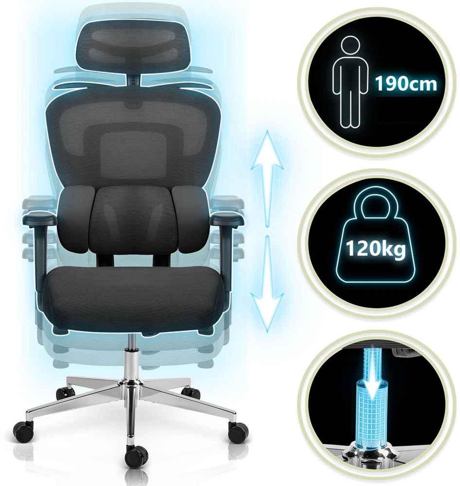 Sofotel Ergonomiška biuro kėdė su tinklelio atlošu, reguliuojama juosmens atrama, pasukama funkcija, skirta namams ir biurui, patogi stalo kėdė