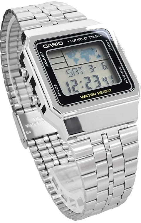 Casio A500WEA-1EF rankinis laikrodis Elektroninis Unisekso stiliaus Juoda, Sidabras