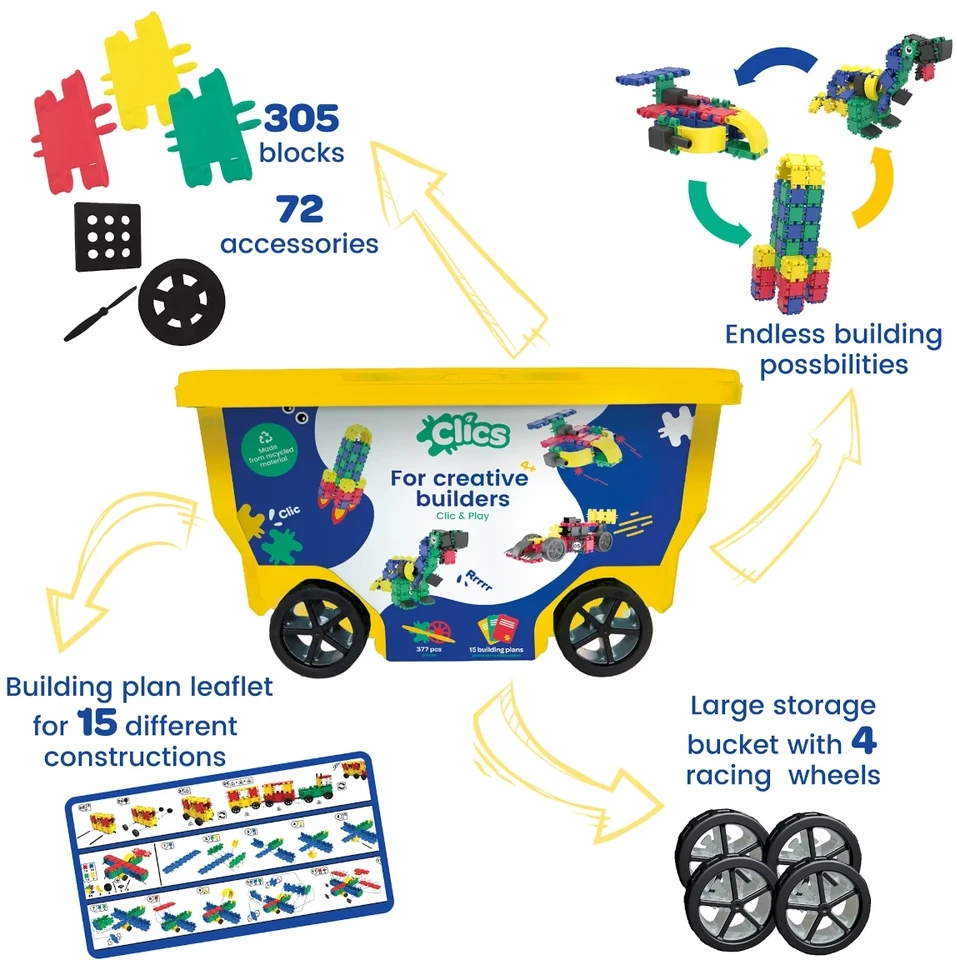 Clics toys Konstruktorius - CLICS CB411 Rollerbox 15in1 377 Multicolour dalių