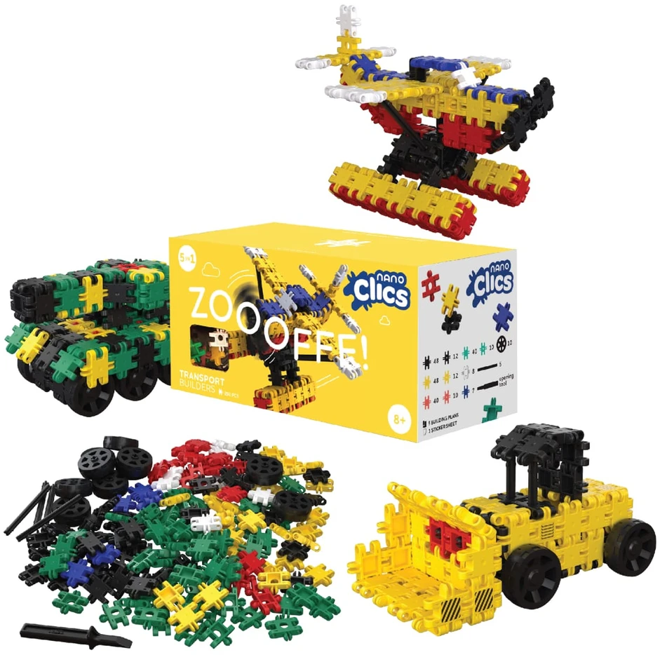 Clics toys Statybiniai kaladėlės „Nano Clics“ – Transporto konstruktoriai – 250 elementų (NC007)
