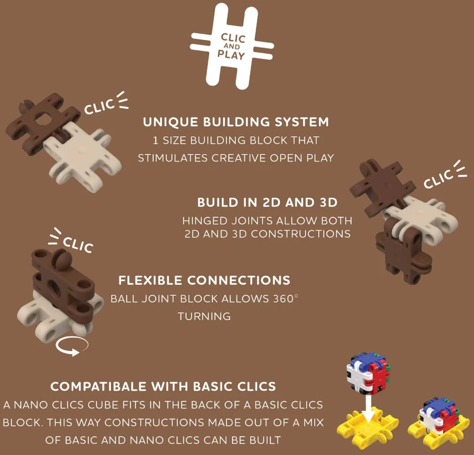 Clics toys „Nano Clics“ konstruktoriai – laukinės gamtos statytojai – 250 elementų (NC006)