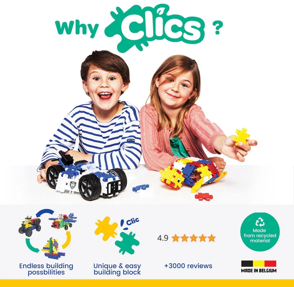 Clics Nano Clics Konstruktorių rinkinys „Gaisrinė“ 8in1, 127 detalės, vaikams nuo 4 metų, kūrybiškumui skatinti, raudona juoda balta
