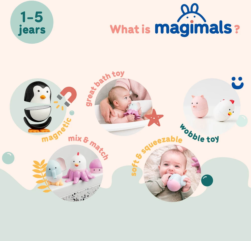 Clics Nano Clics Magnetiniai gyvūnėliai kūrybai ir sensoriniam vystymuisi, vaikams nuo 12 mėn., silikoniniai