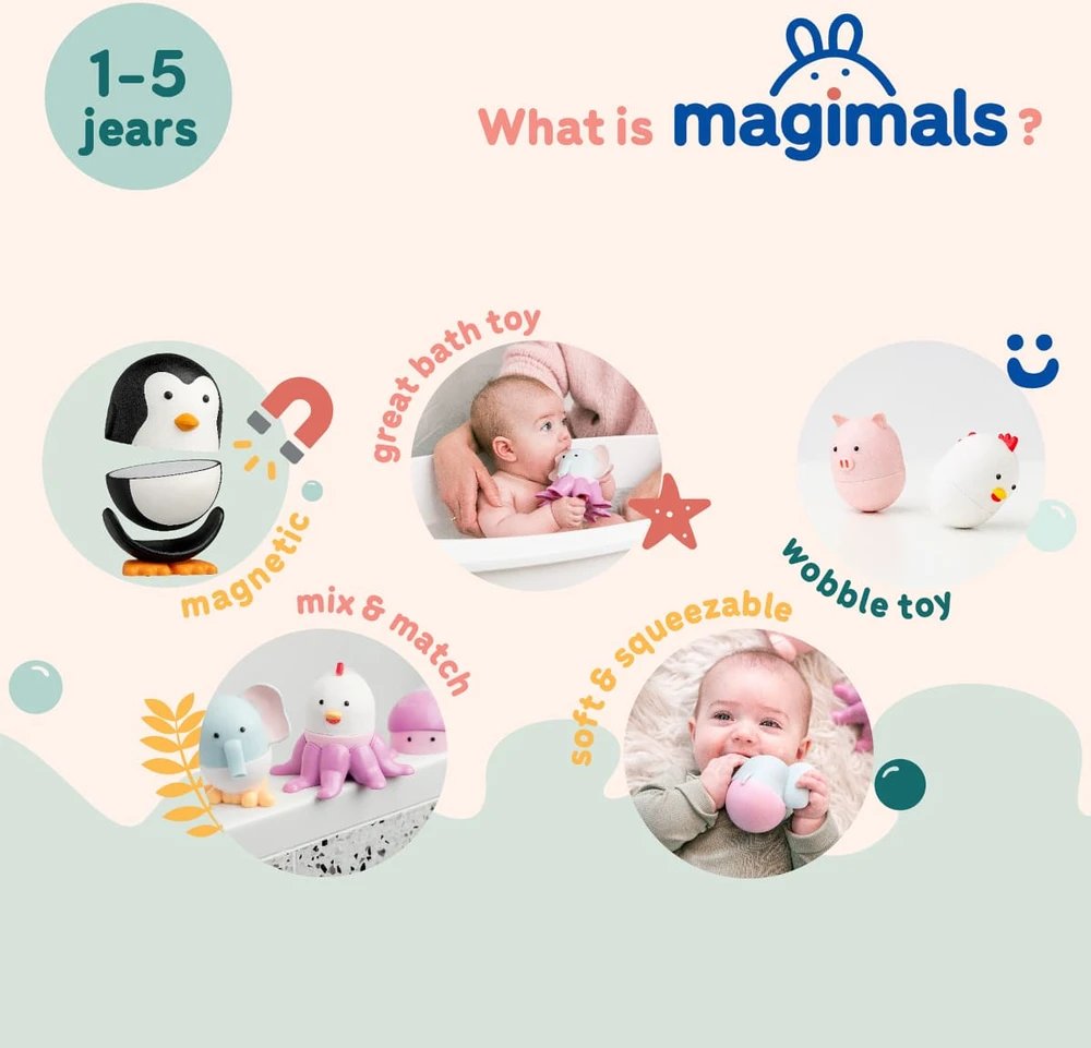 Clics Nano Clics Magnetiniai jūrų gyvūnėliai vonios žaidimams, lavinantys kūdikį nuo 12 mėn., spalvoti