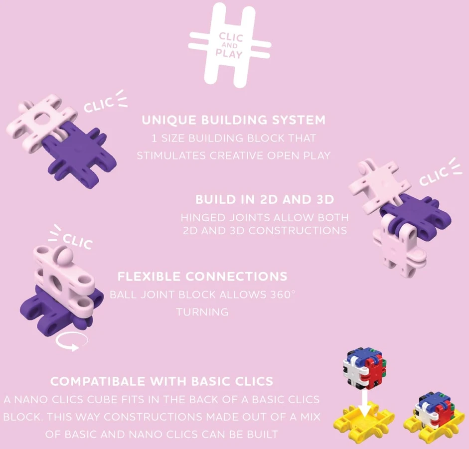 Clics toys Statybiniai kaladėlės „Nano Clics“ – „Fantasy Builders“ – 250 elementų (NC005)