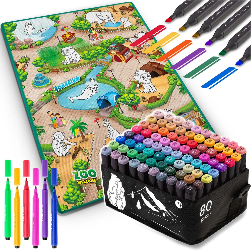 Nukido Tapybos kilimėlis 90 x 120 cm + 80 Ricokids alkoholio žymekliai