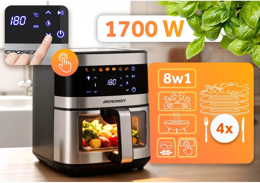 Didelė bealiejė gruzdintuvė Berdsen BD-656, 9,1 l, 1700 W, sidabrinė