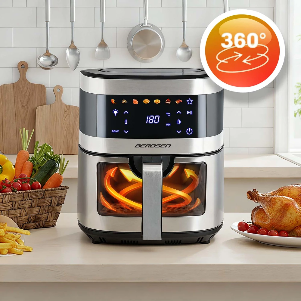 Didelė bealiejė gruzdintuvė Berdsen BD-656, 9,1 l, 1700 W, sidabrinė
