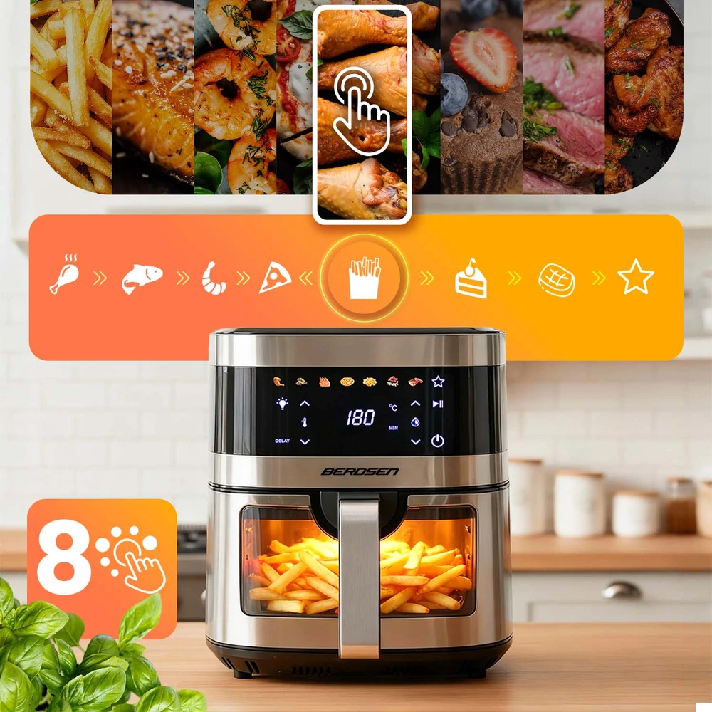 Didelė bealiejė gruzdintuvė Berdsen BD-656, 9,1 l, 1700 W, sidabrinė