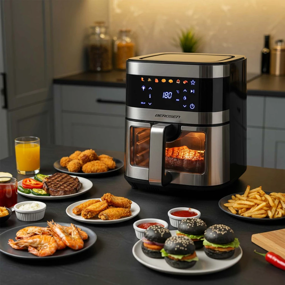 Didelė bealiejė gruzdintuvė Berdsen BD-656, 9,1 l, 1700 W, sidabrinė