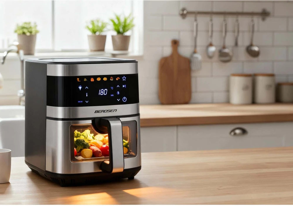 Didelė bealiejė gruzdintuvė Berdsen BD-656, 9,1 l, 1700 W, sidabrinė