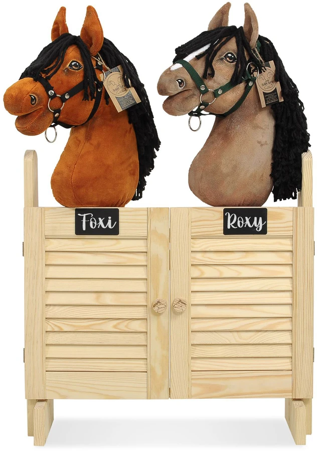 Super Hobby Horse Didelė dvivietė medinė hobio žirgų stotelė su durimis
