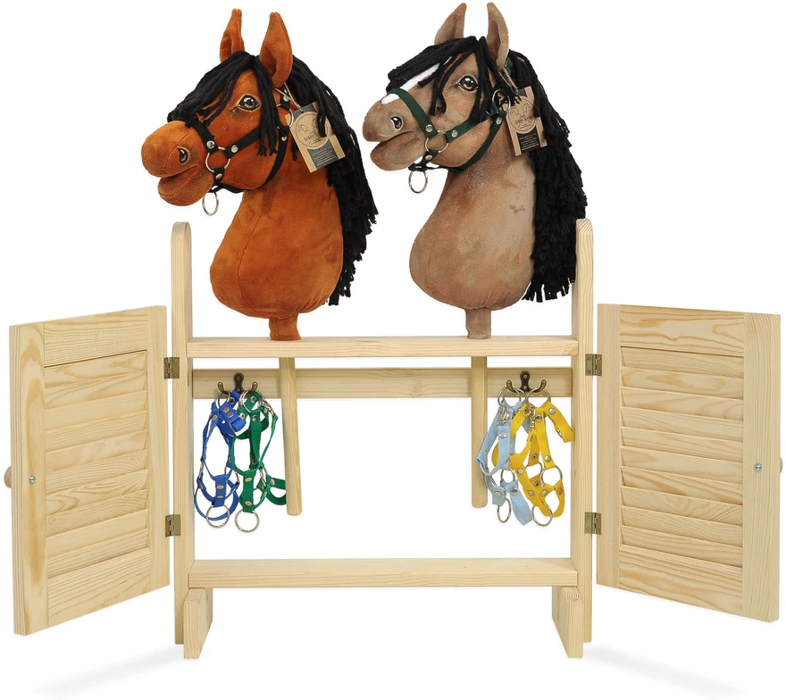 Super Hobby Horse Didelė dvivietė medinė hobio žirgų stotelė su durimis