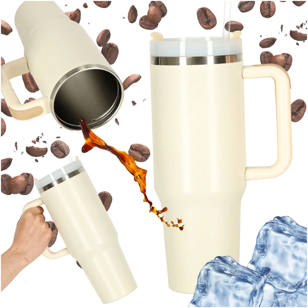 Roger Termo puodelis ze słomką i laikikliu termos 1200ml kreminė