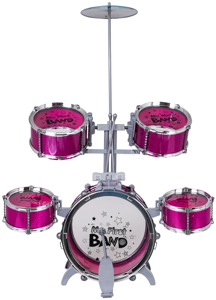 Didelis rožinis ROCK BAND būgnų rinkinys su kėdute