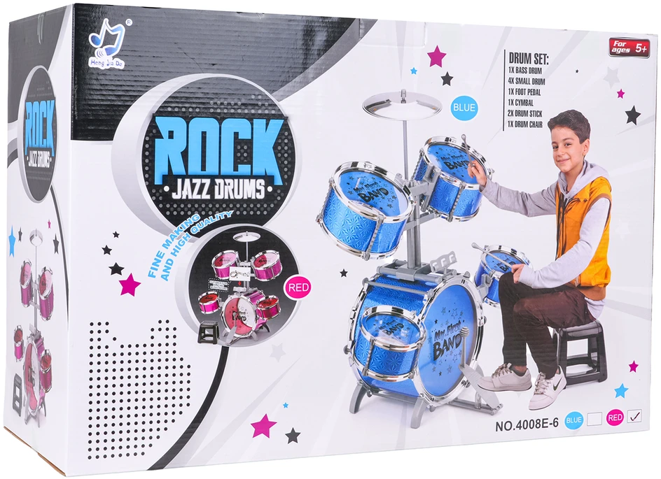 Didelis rožinis ROCK BAND būgnų rinkinys su kėdute
