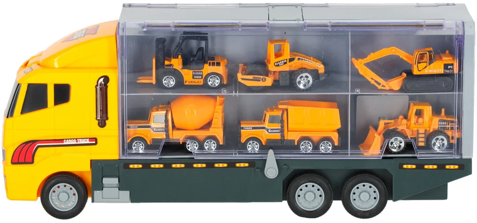 KIK Transporterio sunkvežimis TIR paleidimo įrenginys + metaliniai automobiliai statybinės mašinos