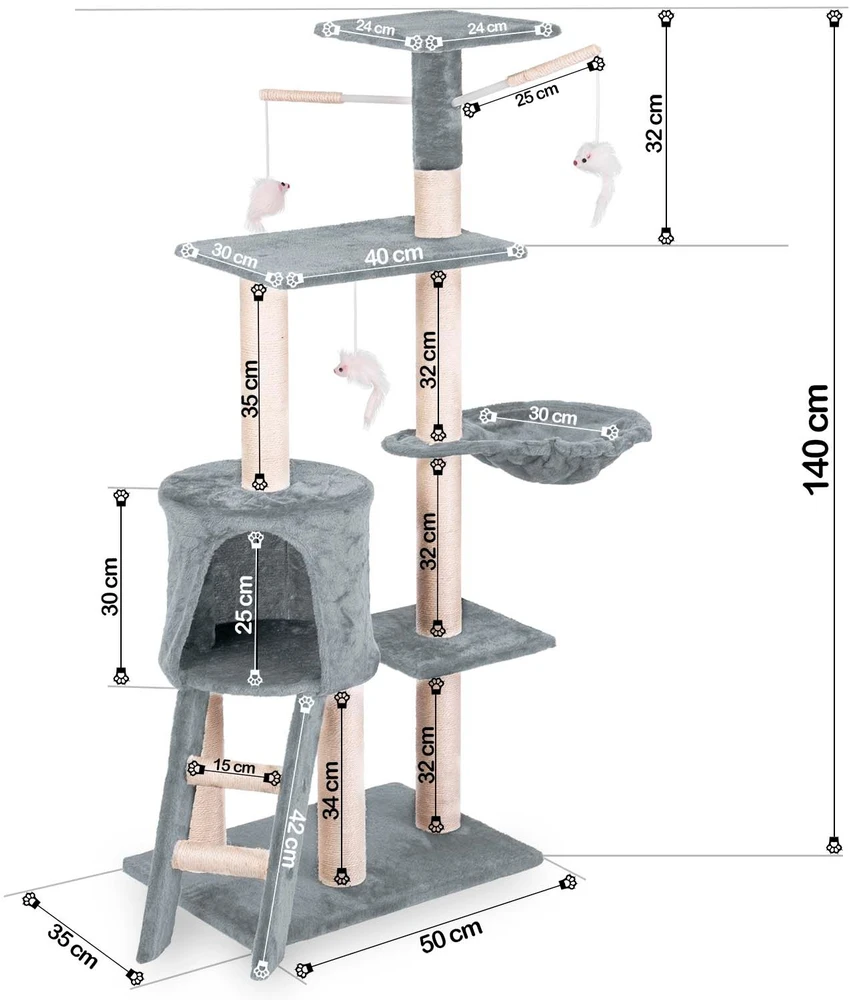 Katės draskyklė 140 cm DR-267 Pethaus su pele, šviesiai pilka