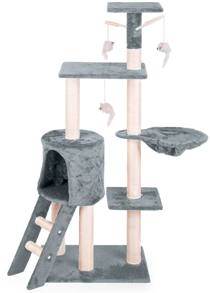 Katės draskyklė 140 cm DR-267 Pethaus su pele, šviesiai pilka