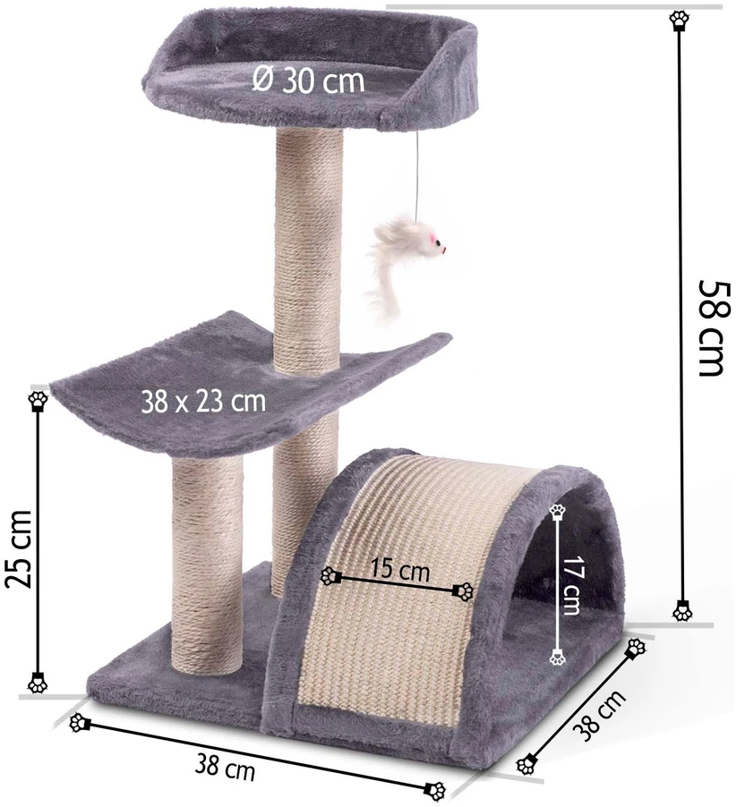 Katės draskyklė 58 cm DR-264 Pethaus su pele, šviesiai pilka