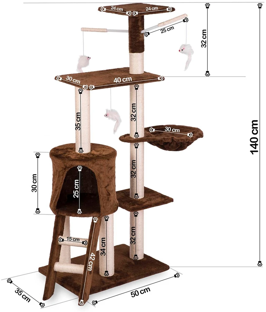Katės draskyklė 140 cm DR-262 Pethaus su pele, ruda