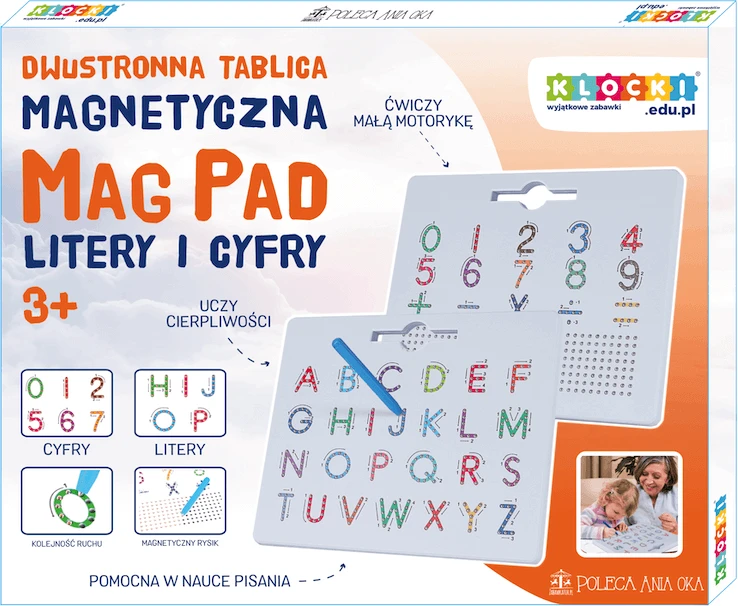 Dvipusė magnetinė mokomoji lentelė MagPad rašymui ir skaičiams, vaikams nuo 3 metų