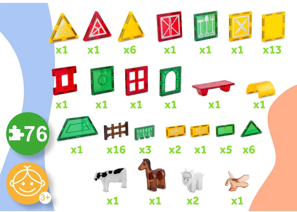 Edukacinės magnetinės konstruktoriaus kaladėlės „Gyvulių ūkis“ RK-781 Ricokids