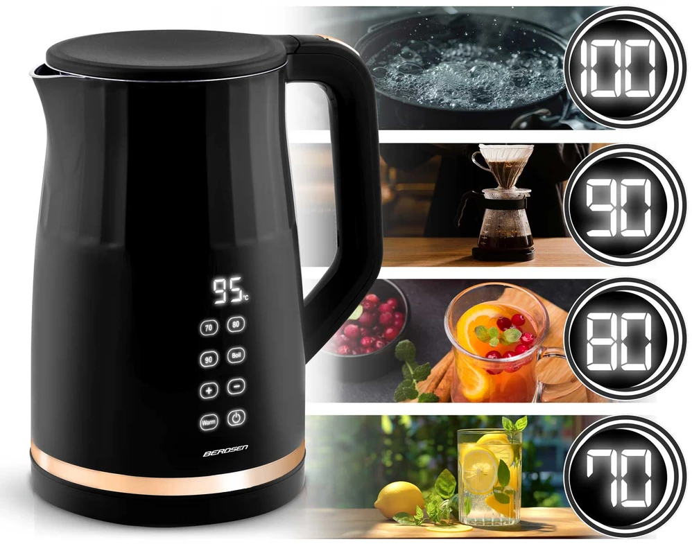 Berdsen BD-706 elektrinis virdulys 1,7 l su temperatūros valdymu ir jutikliniu ekranu, juodas