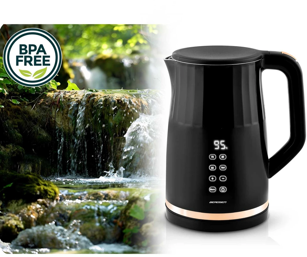 Berdsen BD-706 elektrinis virdulys 1,7 l su temperatūros valdymu ir jutikliniu ekranu, juodas