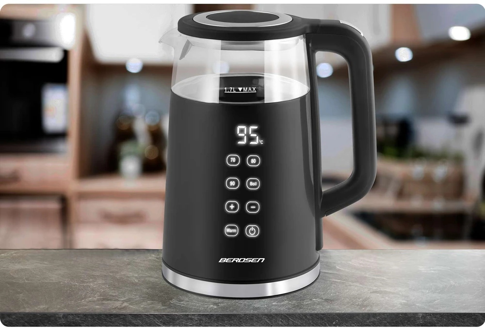 Berdsen BD-707 elektrinis virdulys 1,7 l su temperatūros valdymu ir jutikliniu ekranu, juodas