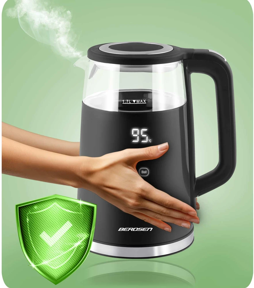 Berdsen BD-707 elektrinis virdulys 1,7 l su temperatūros valdymu ir jutikliniu ekranu, juodas