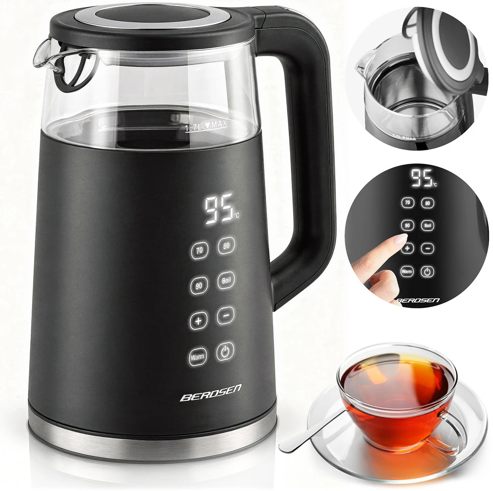 Berdsen BD-707 elektrinis virdulys 1,7 l su temperatūros valdymu ir jutikliniu ekranu, juodas
