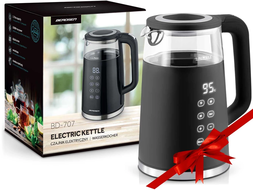 Berdsen BD-707 elektrinis virdulys 1,7 l su temperatūros valdymu ir jutikliniu ekranu, juodas