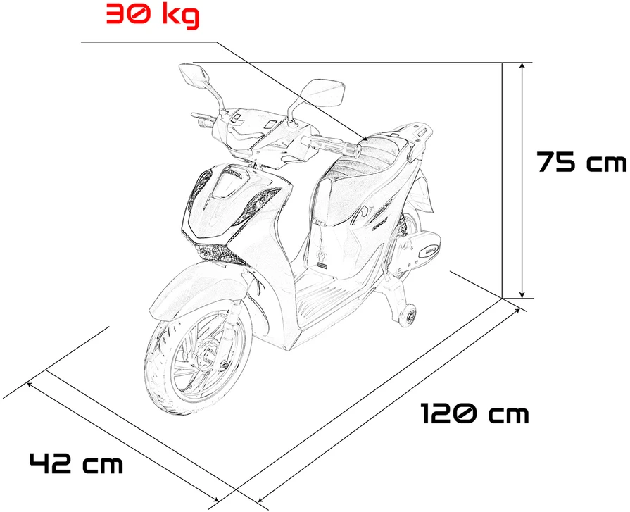 Elektrinis motoroleris Honda SH125i su LED šviesomis ir Bluetooth, vaikams nuo 3 metų, juodas