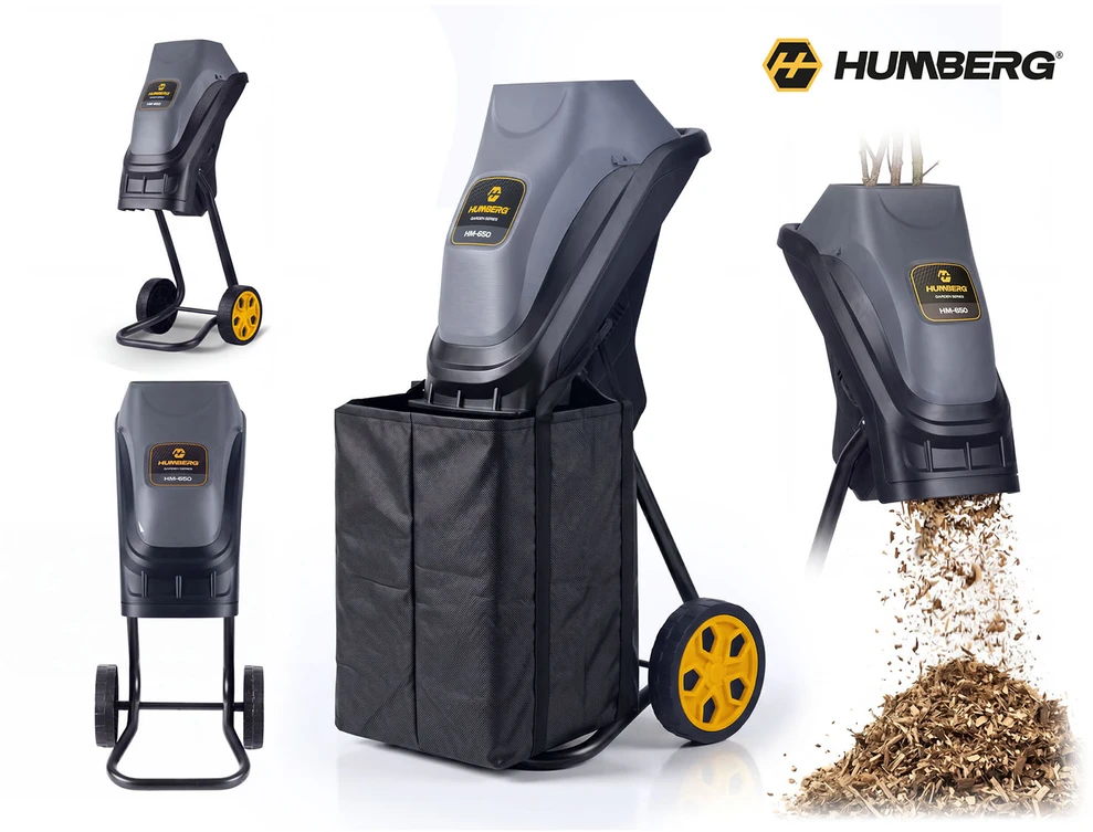 Elektrinis šakų smulkintuvas Humberg HM-650, 2500 W + 2x 45 l maišai