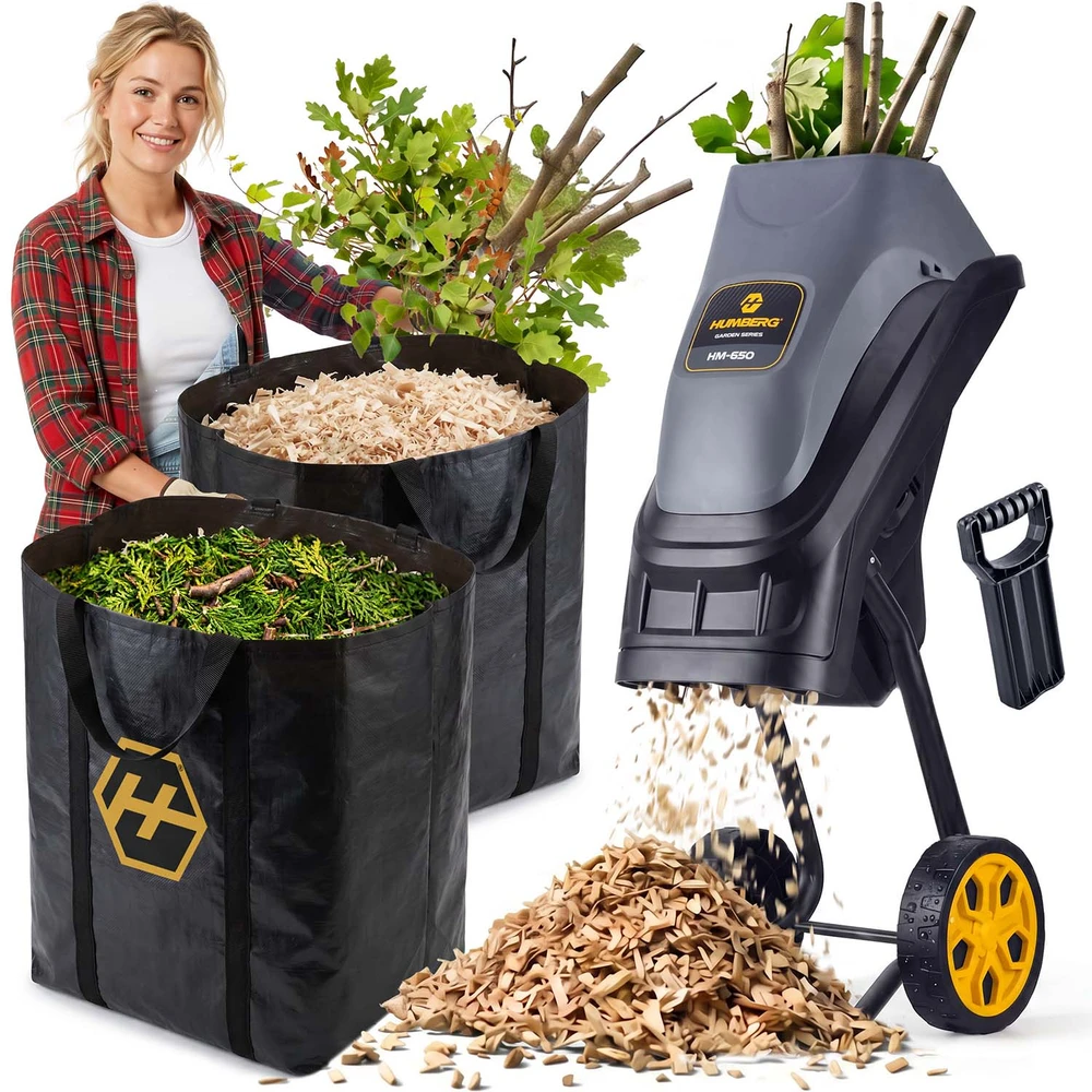Elektrinis šakų smulkintuvas Humberg HM-650, 2500 W + 2x 45 l maišai
