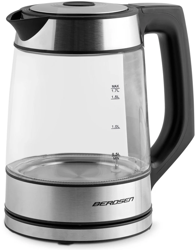 Berdsen BD-704 1,7 l stiklinis elektrinis virdulys, juodos ir sidabrinės spalvos