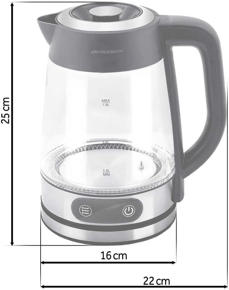 Elektrinis stiklinis virdulys Berdsen BD-715, 1,8 l, 2200 W, su temperatūros reguliavimu