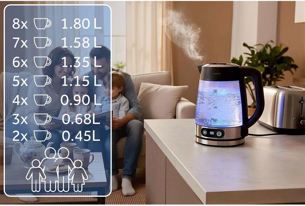 Elektrinis stiklinis virdulys Berdsen BD-715, 1,8 l, 2200 W, su temperatūros reguliavimu