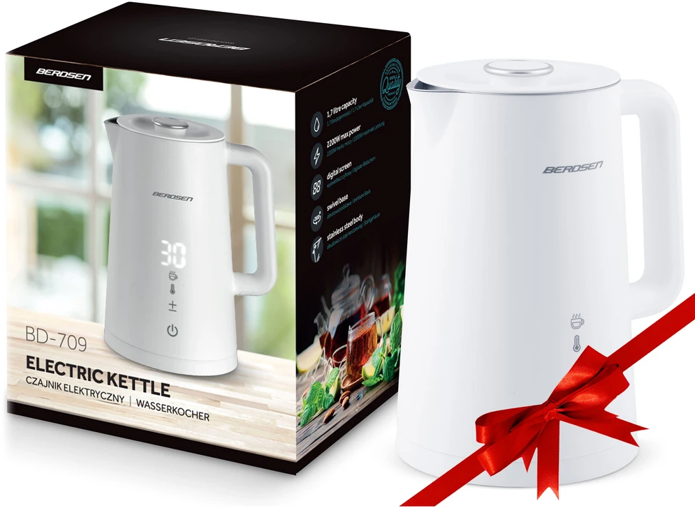 Elektrinis virdulys Berdsen BD-709 2200W 1,7L su liečiamu valdymo skydeliu ir temperatūros reguliavimu, baltas