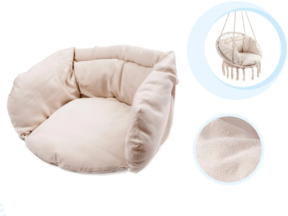 Boho stiliaus pakabinamas krėslas su pagalvėle 80 cm | 150 kg | spalva: ecru