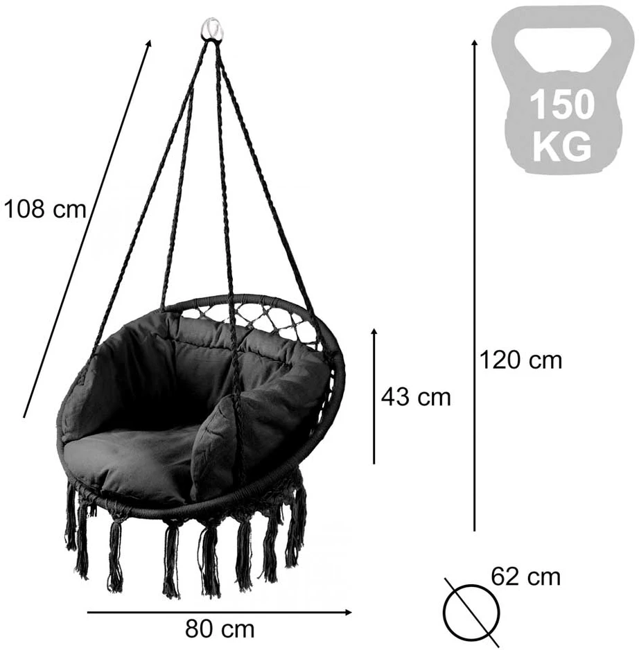 Pakabinama kėdė su pagalve juoda