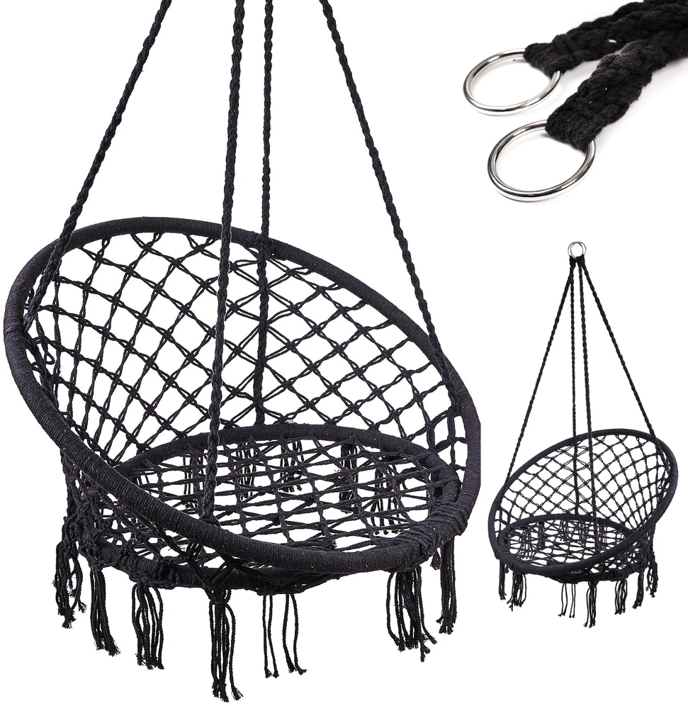 Boho stiliaus pakabinamas krėslas 80 cm | 150 kg | spalva: juoda