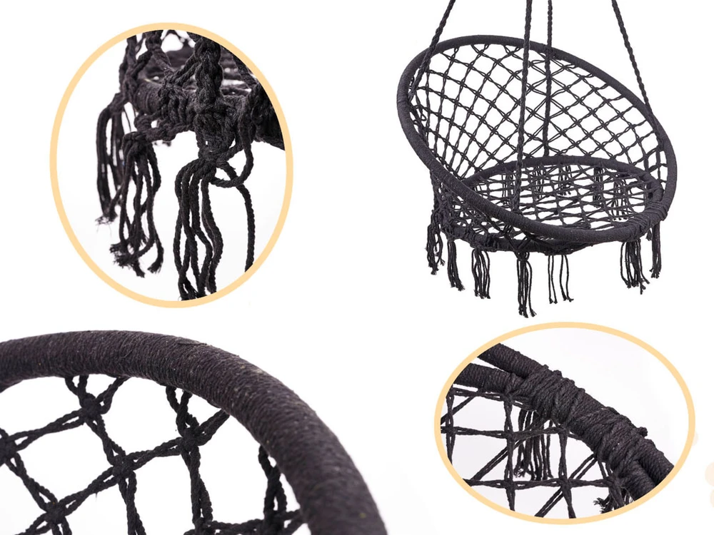 Boho stiliaus pakabinamas krėslas 80 cm | 150 kg | spalva: juoda