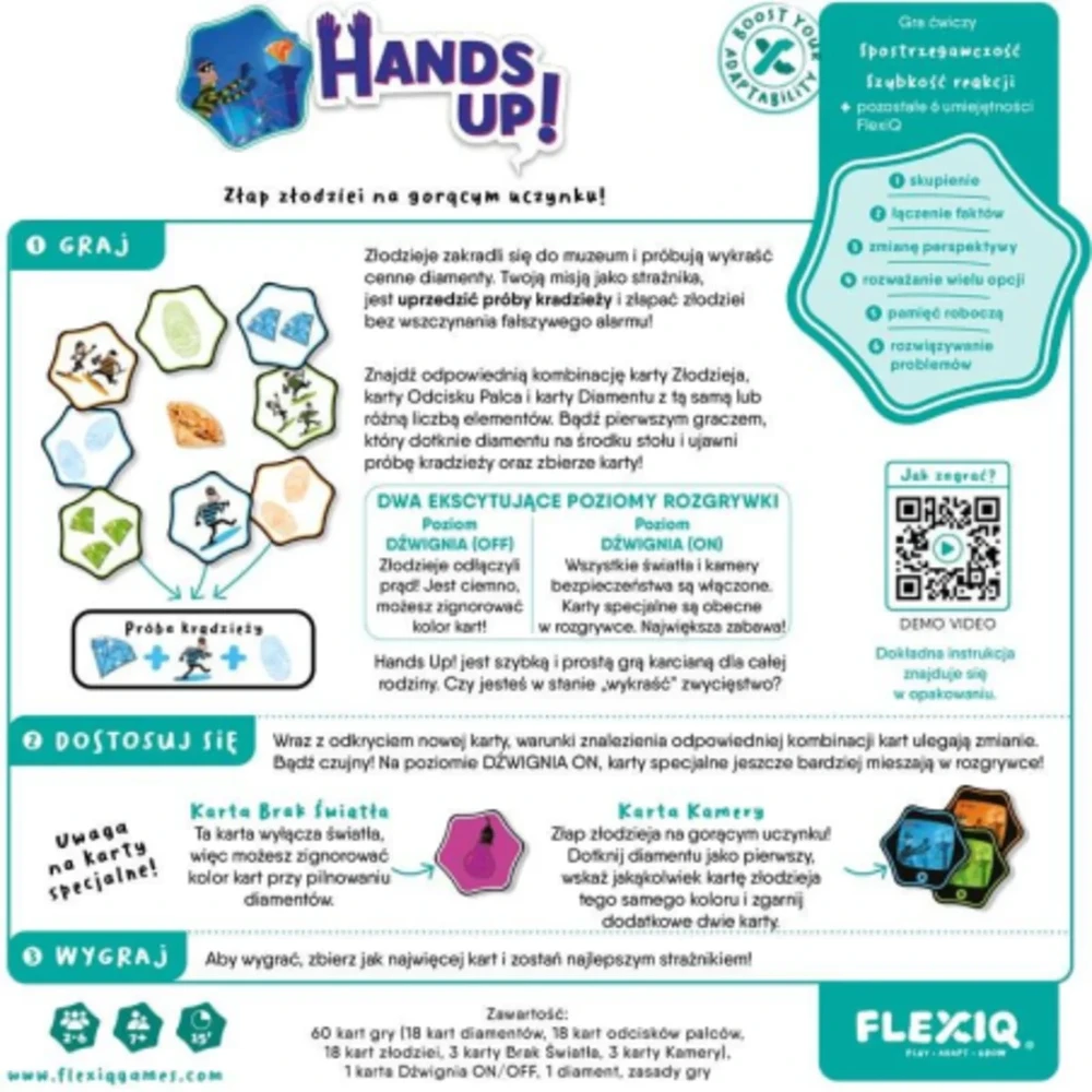 Flexiq Detektyvinis kortų žaidimas „Hands Up“ vaikams nuo 7 metų, 2–6 žaidėjams, greitas ir strateginis