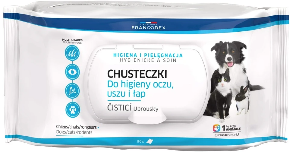 Gyvūnų priežiūros produktas - FRANCODEX Šukavimo servetėlės šunims, katėms, 80 vnt.