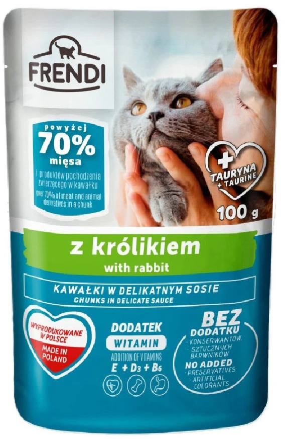 FRENDI Gabalėliai padaže su triušiena – drėgno kačių ėdalo – 100 g